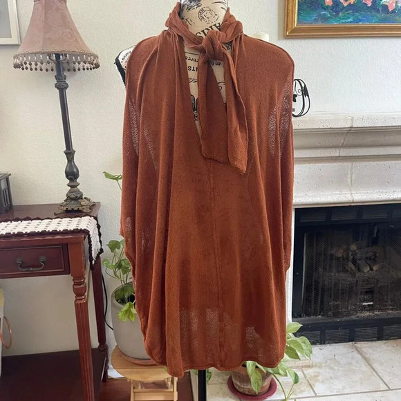 Free People Women's Top Small Brown Tunic SLeeveless Tie Back Bandana - Picture 3 of 14